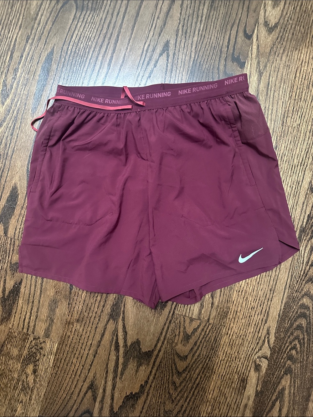 Nike men’s  Burgundy Running Shorts with White Swoosh